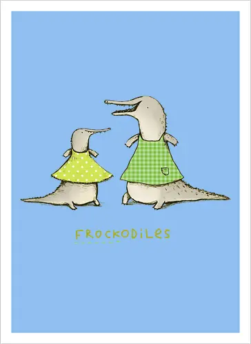 Zwei Graue Krokodile Bunte Kleider Süßes Wortspiel - Krokodile in bunten Kleidern, tierisches Wortspiel, Punkte Karo Krokodil, tierische Humor Illustration, handgefertigte Skizzen Kunst, süßes Mode Krokodil, kreativer Tier Druck, visueller Humor Tier, Krokodil Liebhaber Geschenk, lustiges Tier Shirt, limegrünes Krokodil, handgezeichnete Tier Kunst, englisches Tier Wortspiel, elegante Tier Illustration, kreativer Humor Druck - Kunstdruck
