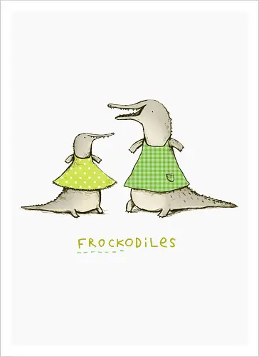 Zwei Graue Krokodile Bunte Kleider Süßes Wortspiel - Krokodile in bunten Kleidern, tierisches Wortspiel, Punkte Karo Krokodil, tierische Humor Illustration, handgefertigte Skizzen Kunst, süßes Mode Krokodil, kreativer Tier Druck, visueller Humor Tier, Krokodil Liebhaber Geschenk, lustiges Tier Shirt, limegrünes Krokodil, handgezeichnete Tier Kunst, englisches Tier Wortspiel, elegante Tier Illustration, kreativer Humor Druck - Kunstdruck