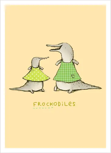 Zwei Graue Krokodile Bunte Kleider Süßes Wortspiel - Krokodile in bunten Kleidern, tierisches Wortspiel, Punkte Karo Krokodil, tierische Humor Illustration, handgefertigte Skizzen Kunst, süßes Mode Krokodil, kreativer Tier Druck, visueller Humor Tier, Krokodil Liebhaber Geschenk, lustiges Tier Shirt, limegrünes Krokodil, handgezeichnete Tier Kunst, englisches Tier Wortspiel, elegante Tier Illustration, kreativer Humor Druck - Kunstdruck