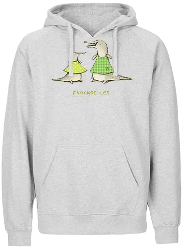 Zwei Graue Krokodile Bunte Kleider Süßes Wortspiel - Krokodile in bunten Kleidern, tierisches Wortspiel, Punkte Karo Krokodil, tierische Humor Illustration, handgefertigte Skizzen Kunst, süßes Mode Krokodil, kreativer Tier Druck, visueller Humor Tier, Krokodil Liebhaber Geschenk, lustiges Tier Shirt, limegrünes Krokodil, handgezeichnete Tier Kunst, englisches Tier Wortspiel, elegante Tier Illustration, kreativer Humor Druck - Fairtrade Hoodie