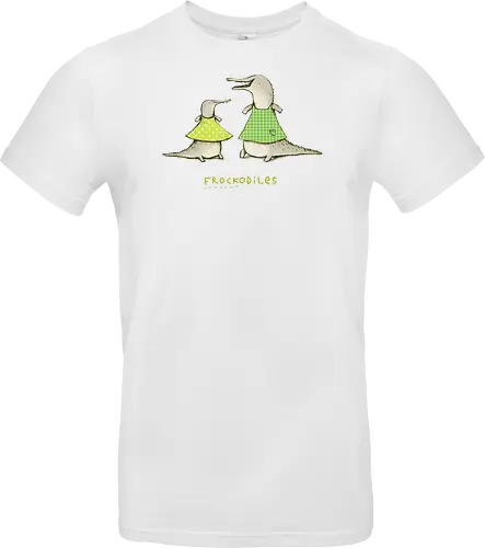 Zwei Graue Krokodile Bunte Kleider Süßes Wortspiel - Krokodile in bunten Kleidern, tierisches Wortspiel, Punkte Karo Krokodil, tierische Humor Illustration, handgefertigte Skizzen Kunst, süßes Mode Krokodil, kreativer Tier Druck, visueller Humor Tier, Krokodil Liebhaber Geschenk, lustiges Tier Shirt, limegrünes Krokodil, handgezeichnete Tier Kunst, englisches Tier Wortspiel, elegante Tier Illustration, kreativer Humor Druck - Standard T-Shirt