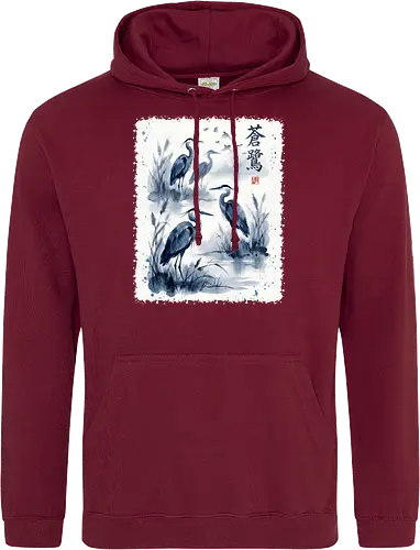Blauer Kranich – Japanische Zen Aquarellkunst - Kranich, Japanischer Kranich, Sumi-e, Zen Kunst, Aquarell, Vogelkunst, Naturmotiv, Asiatische Kunst, Minimalismus, Wildlife, Wandkunst, Japan Stil, Tuschemalerei, Bird Art, Elegant - Standard Hoodie