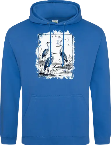 Minimalistischer Blaureiher – Japanische Aquarell Vogelkunst - Blaureiher, Reiher, Minimalismus, Japanische Kunst, Sumi-e, Aquarell, Vogelmotiv, Zen, Naturkunst, Asiatisches Design, Wildlife, Wandkunst, Ink Painting, Vogel Illustration, Japan Stil - Standard Hoodie