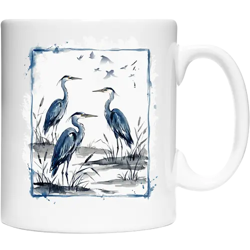 Minimalistischer Blaureiher – Japanische Aquarell Vogelkunst - Blaureiher, Reiher, Minimalismus, Japanische Kunst, Sumi-e, Aquarell, Vogelmotiv, Zen, Naturkunst, Asiatisches Design, Wildlife, Wandkunst, Ink Painting, Vogel Illustration, Japan Stil - Keramiktasse