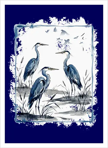 Minimalistischer Blaureiher – Japanische Aquarell Vogelkunst - Blaureiher, Reiher, Minimalismus, Japanische Kunst, Sumi-e, Aquarell, Vogelmotiv, Zen, Naturkunst, Asiatisches Design, Wildlife, Wandkunst, Ink Painting, Vogel Illustration, Japan Stil - Kunstdruck