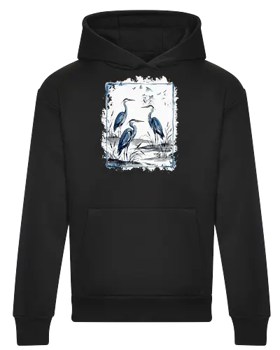 Minimalistischer Blaureiher – Japanische Aquarell Vogelkunst - Blaureiher, Reiher, Minimalismus, Japanische Kunst, Sumi-e, Aquarell, Vogelmotiv, Zen, Naturkunst, Asiatisches Design, Wildlife, Wandkunst, Ink Painting, Vogel Illustration, Japan Stil - Heavyweight Hoodie