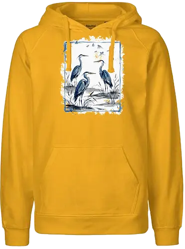 Minimalistischer Blaureiher – Japanische Aquarell Vogelkunst - Blaureiher, Reiher, Minimalismus, Japanische Kunst, Sumi-e, Aquarell, Vogelmotiv, Zen, Naturkunst, Asiatisches Design, Wildlife, Wandkunst, Ink Painting, Vogel Illustration, Japan Stil - Fairtrade Hoodie