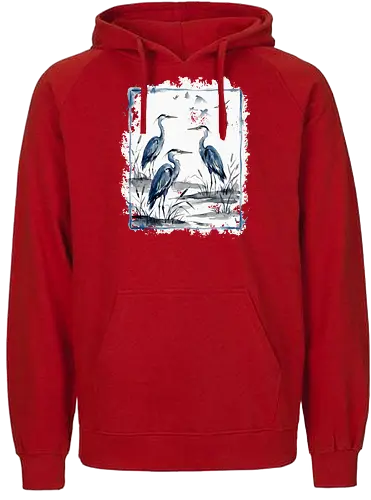 Minimalistischer Blaureiher – Japanische Aquarell Vogelkunst - Blaureiher, Reiher, Minimalismus, Japanische Kunst, Sumi-e, Aquarell, Vogelmotiv, Zen, Naturkunst, Asiatisches Design, Wildlife, Wandkunst, Ink Painting, Vogel Illustration, Japan Stil - Fairtrade Hoodie