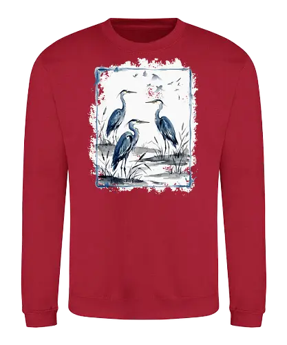 Minimalistischer Blaureiher – Japanische Aquarell Vogelkunst - Blaureiher, Reiher, Minimalismus, Japanische Kunst, Sumi-e, Aquarell, Vogelmotiv, Zen, Naturkunst, Asiatisches Design, Wildlife, Wandkunst, Ink Painting, Vogel Illustration, Japan Stil - Sweatshirt