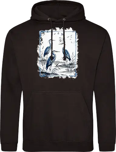 Minimalistischer Blaureiher – Japanische Aquarell Vogelkunst - Blaureiher, Reiher, Minimalismus, Japanische Kunst, Sumi-e, Aquarell, Vogelmotiv, Zen, Naturkunst, Asiatisches Design, Wildlife, Wandkunst, Ink Painting, Vogel Illustration, Japan Stil - Standard Hoodie