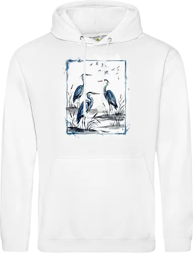 Minimalistischer Blaureiher – Japanische Aquarell Vogelkunst - Blaureiher, Reiher, Minimalismus, Japanische Kunst, Sumi-e, Aquarell, Vogelmotiv, Zen, Naturkunst, Asiatisches Design, Wildlife, Wandkunst, Ink Painting, Vogel Illustration, Japan Stil - Standard Hoodie