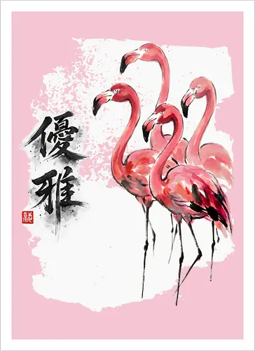 Flamingos – Japanischer Zen Aquarellstil