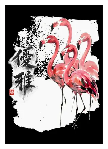 Flamingos – Japanischer Zen Aquarellstil