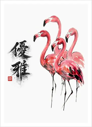 Flamingos – Japanischer Zen Aquarellstil