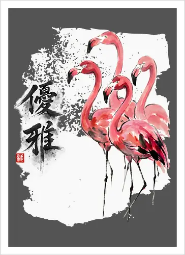 Flamingos – Japanischer Zen Aquarellstil