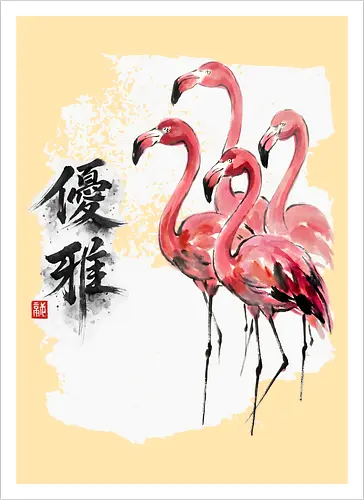 Flamingos – Japanischer Zen Aquarellstil