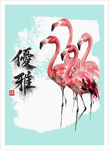Flamingos – Japanischer Zen Aquarellstil