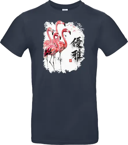 Elegante Flamingos – Japanische Tuschemalerei & Aquarell - Flamingos, Japanische Kunst, Tuschemalerei, Sumi-e, Aquarell, Tropenvögel, Vogelmotiv, Naturkunst, Zen, Asiatische Kunst, Wildlife, Rosa Flamingo, Bird Art, Wandkunst, Illustration - Standard T-Shirt