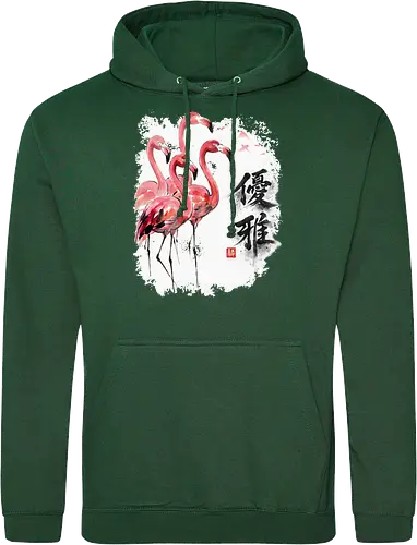 Elegante Flamingos – Japanische Tuschemalerei & Aquarell - Flamingos, Japanische Kunst, Tuschemalerei, Sumi-e, Aquarell, Tropenvögel, Vogelmotiv, Naturkunst, Zen, Asiatische Kunst, Wildlife, Rosa Flamingo, Bird Art, Wandkunst, Illustration - Standard Hoodie