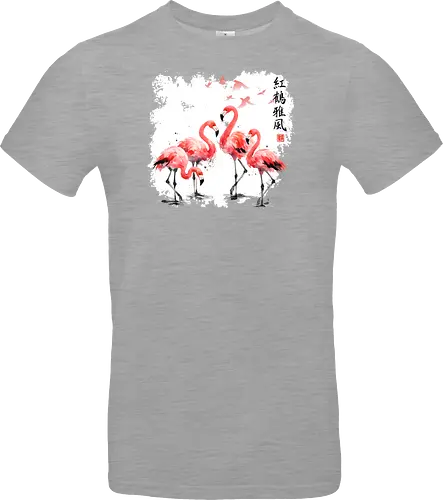 Rosa Flamingos – Japanische Aquarell Vogelkunst - Flamingo, Rosa Flamingo, Aquarell, Japanische Kunst, Tropenvogel, Vogelmotiv, Minimalismus, Naturkunst, Wildlife, Zen, Asiatische Kunst, Sommer, Bird Art, Wandkunst, Illustration - Standard T-Shirt