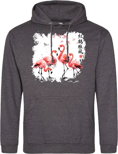 Rosa Flamingos – Japanische Aquarell Vogelkunst - Flamingo, Rosa Flamingo, Aquarell, Japanische Kunst, Tropenvogel, Vogelmotiv, Minimalismus, Naturkunst, Wildlife, Zen, Asiatische Kunst, Sommer, Bird Art, Wandkunst, Illustration - Standard Hoodie