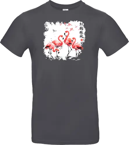 Rosa Flamingos – Japanische Aquarell Vogelkunst - Flamingo, Rosa Flamingo, Aquarell, Japanische Kunst, Tropenvogel, Vogelmotiv, Minimalismus, Naturkunst, Wildlife, Zen, Asiatische Kunst, Sommer, Bird Art, Wandkunst, Illustration - Standard T-Shirt