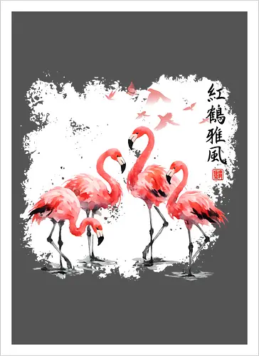 Rosa Flamingos – Japanische Aquarell Vogelkunst - Flamingo, Rosa Flamingo, Aquarell, Japanische Kunst, Tropenvogel, Vogelmotiv, Minimalismus, Naturkunst, Wildlife, Zen, Asiatische Kunst, Sommer, Bird Art, Wandkunst, Illustration - Kunstdruck