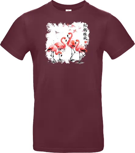 Rosa Flamingos – Japanische Aquarell Vogelkunst - Flamingo, Rosa Flamingo, Aquarell, Japanische Kunst, Tropenvogel, Vogelmotiv, Minimalismus, Naturkunst, Wildlife, Zen, Asiatische Kunst, Sommer, Bird Art, Wandkunst, Illustration - Standard T-Shirt