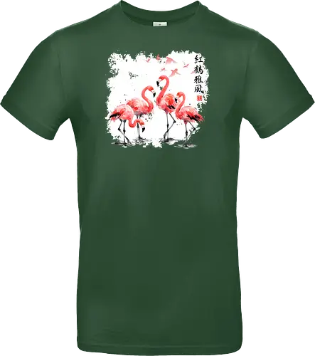 Rosa Flamingos – Japanische Aquarell Vogelkunst - Flamingo, Rosa Flamingo, Aquarell, Japanische Kunst, Tropenvogel, Vogelmotiv, Minimalismus, Naturkunst, Wildlife, Zen, Asiatische Kunst, Sommer, Bird Art, Wandkunst, Illustration - Standard T-Shirt