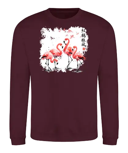 Rosa Flamingos – Japanische Aquarell Vogelkunst - Flamingo, Rosa Flamingo, Aquarell, Japanische Kunst, Tropenvogel, Vogelmotiv, Minimalismus, Naturkunst, Wildlife, Zen, Asiatische Kunst, Sommer, Bird Art, Wandkunst, Illustration - Sweatshirt