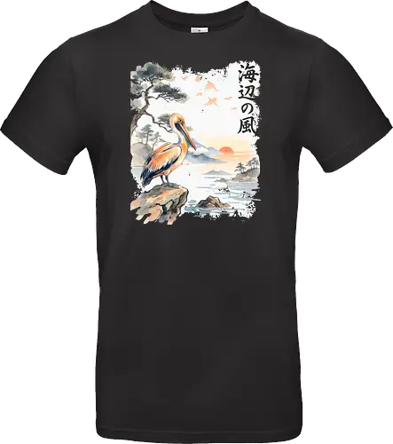 Japanischer Küstenvogel – Sumi-e Landschaft & Naturkunst