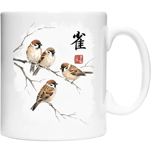Japanische Sperlinge – Sumi-e Vogelkunst mit Aquarell