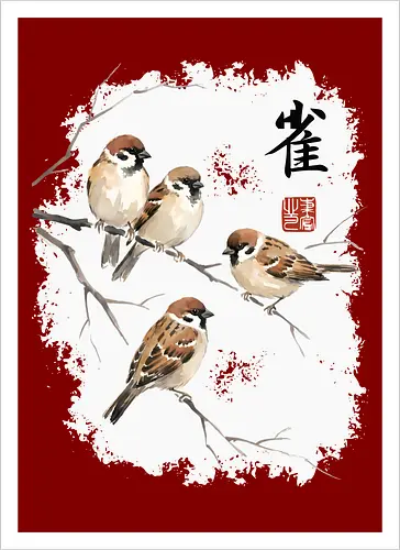 Japanische Sperlinge – Sumi-e Vogelkunst mit Aquarell