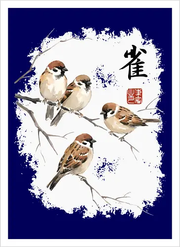 Japanische Sperlinge – Sumi-e Vogelkunst mit Aquarell