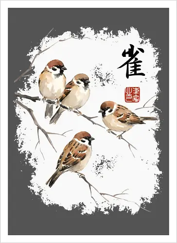 Japanische Sperlinge – Sumi-e Vogelkunst mit Aquarell