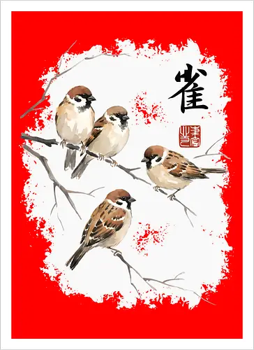 Japanische Sperlinge – Sumi-e Vogelkunst mit Aquarell
