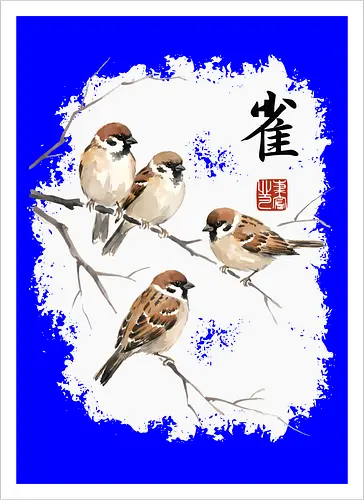 Japanische Sperlinge – Sumi-e Vogelkunst mit Aquarell