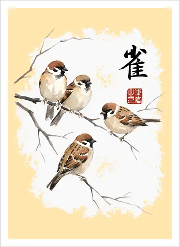 Japanische Sperlinge – Sumi-e Vogelkunst mit Aquarell