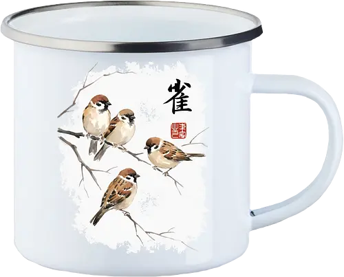Japanische Sperlinge – Sumi-e Vogelkunst mit Aquarell