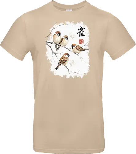 Japanische Sperlinge – Sumi-e Vogelkunst mit Aquarell
