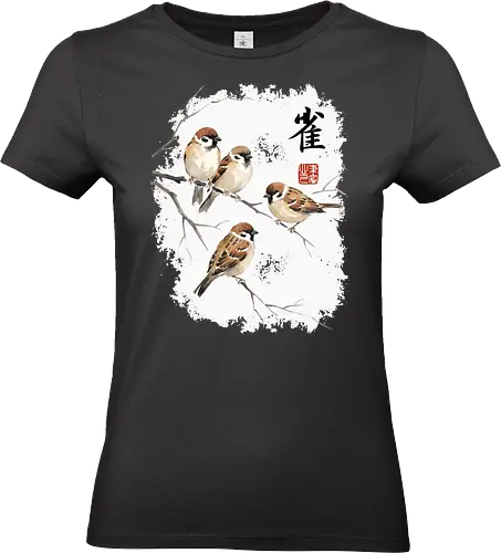 Japanische Sperlinge – Sumi-e Vogelkunst mit Aquarell
