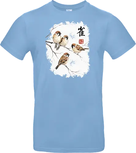 Japanische Sperlinge – Sumi-e Vogelkunst mit Aquarell