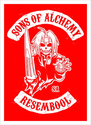 Vintage Biker Club Abzeichen mit Skelett Alchemist - Vintage Anime Druck, exklusives Rebell Design, Vintage Patch Shirt, Geek Biker Kunst, Alchemie Anime Druck, Nerd Biker Design, Premium Vintage Shirt, Vintage Biker Club Abzeichen, Fullmetal Alchemist, Sons of Anarchy, Edward Elric, FMA Brotherhood, Resembool, mashup anime, Sons of Alchemy, Skelett Alchemist Kunst, Anime Biker Patch, Vintage schwarz weiß Design, Rebell Club Druck, Anime Motorrad Kunst, Skelett Alchemie Design, Biker Geek Shirt - Kunstdruck