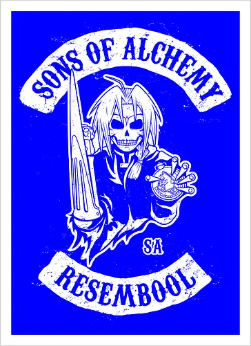 Vintage Biker Club Abzeichen mit Skelett Alchemist - Vintage Anime Druck, exklusives Rebell Design, Vintage Patch Shirt, Geek Biker Kunst, Alchemie Anime Druck, Nerd Biker Design, Premium Vintage Shirt, Vintage Biker Club Abzeichen, Fullmetal Alchemist, Sons of Anarchy, Edward Elric, FMA Brotherhood, Resembool, mashup anime, Sons of Alchemy, Skelett Alchemist Kunst, Anime Biker Patch, Vintage schwarz weiß Design, Rebell Club Druck, Anime Motorrad Kunst, Skelett Alchemie Design, Biker Geek Shirt - Kunstdruck