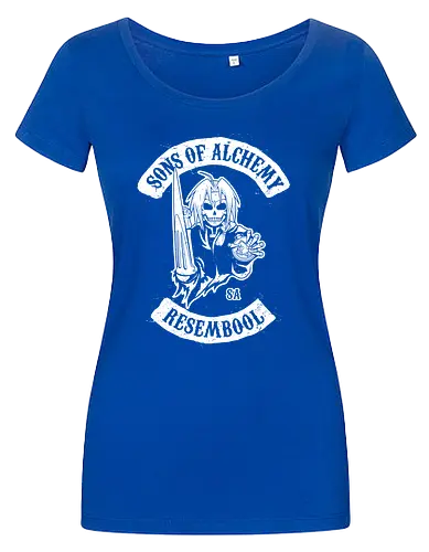 Vintage Biker Club Abzeichen mit Skelett Alchemist - Vintage Anime Druck, exklusives Rebell Design, Vintage Patch Shirt, Geek Biker Kunst, Alchemie Anime Druck, Nerd Biker Design, Premium Vintage Shirt, Vintage Biker Club Abzeichen, Fullmetal Alchemist, Sons of Anarchy, Edward Elric, FMA Brotherhood, Resembool, mashup anime, Sons of Alchemy, Skelett Alchemist Kunst, Anime Biker Patch, Vintage schwarz weiß Design, Rebell Club Druck, Anime Motorrad Kunst, Skelett Alchemie Design, Biker Geek Shirt - Damen T-Shirt