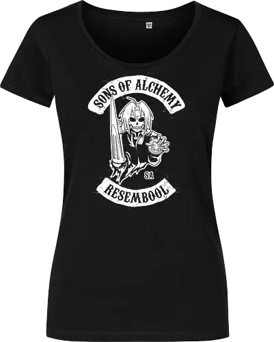 Vintage Biker Club Abzeichen mit Skelett Alchemist - Vintage Anime Druck, exklusives Rebell Design, Vintage Patch Shirt, Geek Biker Kunst, Alchemie Anime Druck, Nerd Biker Design, Premium Vintage Shirt, Vintage Biker Club Abzeichen, Fullmetal Alchemist, Sons of Anarchy, Edward Elric, FMA Brotherhood, Resembool, mashup anime, Sons of Alchemy, Skelett Alchemist Kunst, Anime Biker Patch, Vintage schwarz weiß Design, Rebell Club Druck, Anime Motorrad Kunst, Skelett Alchemie Design, Biker Geek Shirt - Damen T-Shirt