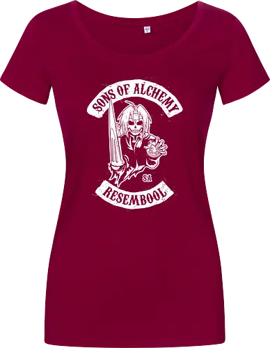 Vintage Biker Club Abzeichen mit Skelett Alchemist - Vintage Anime Druck, exklusives Rebell Design, Vintage Patch Shirt, Geek Biker Kunst, Alchemie Anime Druck, Nerd Biker Design, Premium Vintage Shirt, Vintage Biker Club Abzeichen, Fullmetal Alchemist, Sons of Anarchy, Edward Elric, FMA Brotherhood, Resembool, mashup anime, Sons of Alchemy, Skelett Alchemist Kunst, Anime Biker Patch, Vintage schwarz weiß Design, Rebell Club Druck, Anime Motorrad Kunst, Skelett Alchemie Design, Biker Geek Shirt - Damen T-Shirt