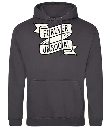 Forever Unsocial: Classic Tattoo Banner - introvert graphic tee, forever unsocial shirt, traditional tattoo banner, funny antisocial apparel, minimalist quote shirt, vintage ribbon graphic, sarcastic aesthetic clothing, homebody tee, funny introvert merch, classic tattoo art design - Standard Hoodie