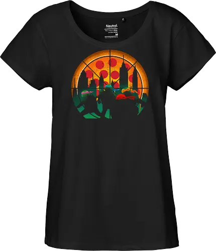 TMNT - Slices of City Adventure - Turtle, 90s, cartoons, donatello, leonardo, master splinter, michelangelo, new york, pizza, raphael, shredder, turtles, movie, pizza lover, tv shows - Fairtrade Girl Shirt