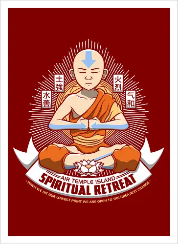 Meditierender Mönch - Spirituelles Vier-Nationen Emblem - meditierender Mönch Emblem, vier Elemente spirituell, Aang, Avatar, Avatar The Last Airbender, Air Temple Island, Katara, Sokka, Toph, Zuko, orientalischer Mönch Kunst, spirituelles Anime Design, Meditation Geek Druck, orientales Emblem Kunst, Mönch meditieren Shirt, vier Nationen Design, exklusiver spiritueller Druck, buddhistischer Geek Kunst, spirituelles Anime Shirt, Premium orientales Design, orangener Mönch Druck, vier Elemente Kanji Kunst, spirituelles Geek Shirt - Kunstdruck